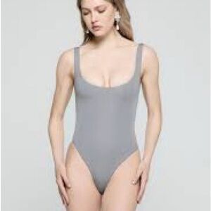 Free People Light Gray Scoop Neck One-Piece